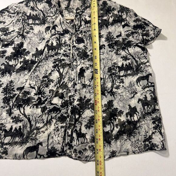 Anne Klein Silk Blouse Size S Tie Front Short Sleeve Forest Fairy Equestrian - Picture 5 of 6